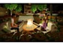a backyard garden, pool, patio, deck, 3d landscape rendering